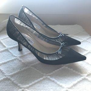 Jimmy Choo Kitten Heel Pumps Black Satin Mesh Lace